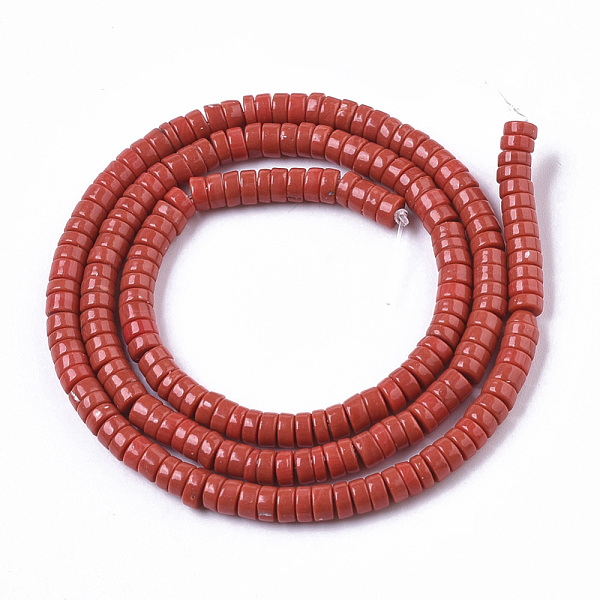 

PandaHall Synthetic Turquoise Beads Strands, Dyed, Heishi Beads, Disc, Orange Red, 4x1~2mm, Hole: 0.7mm, about 195~213pcs/strand, 14.96...