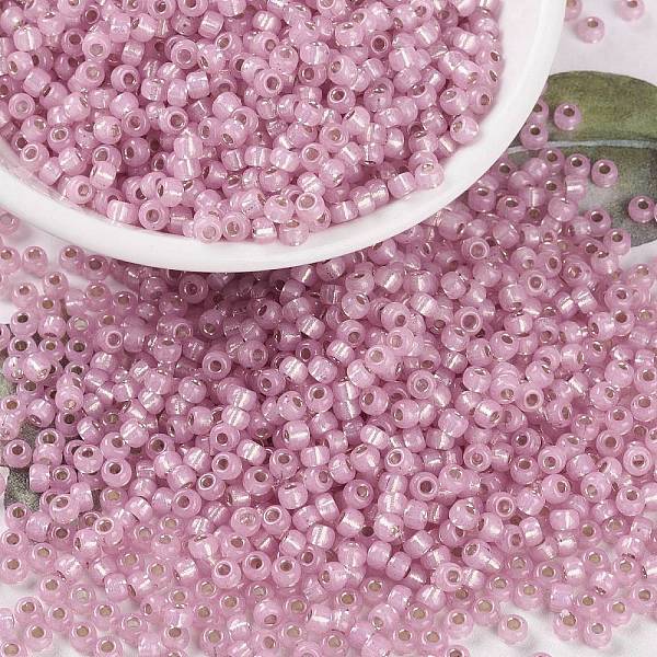 

PandaHall MIYUKI Round Rocailles Beads, Japanese Seed Beads, 8/0, (RR555) Dyed Rose Silver Lined Alabaster, 8/0, 3mm, Hole: 1mm, about..., Purple