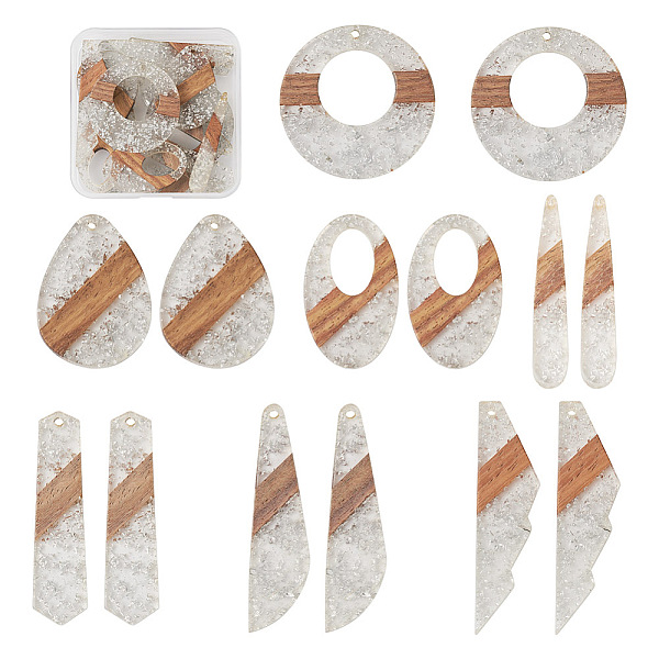 

PandaHall Biyun 14Pcs 7 Styles Transparent Resin & Walnut Wood Pendants, Teardrop & Ring & Oval Charms, with Silver Foil, Mixed Shapes..., Clear