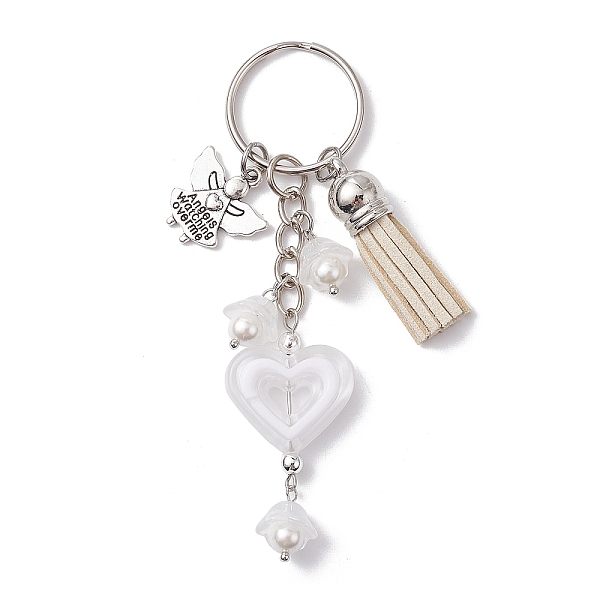 

PandaHall Heart Acrylic Keychain, with Faux Suede Tassel & Angel Alloy Pendants and Iron Split Key Rings, White, 9.8cm, Pendants...