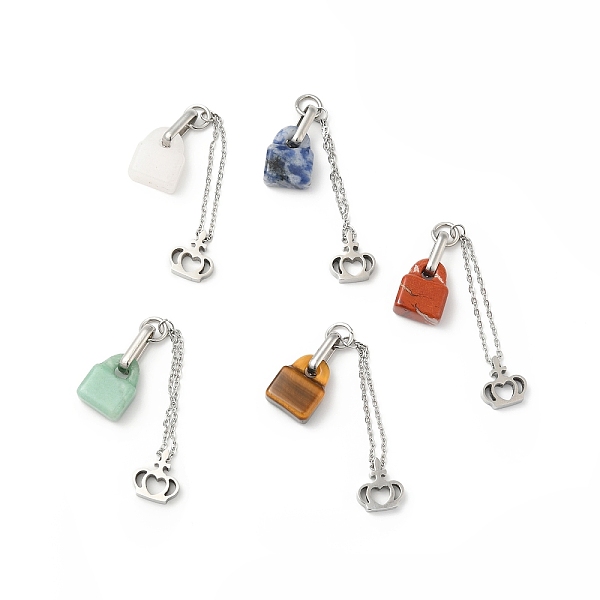 

PandaHall Natural Mixed Gemstone Big Pendants, Lock Charm, with Stainless Steel Color Plated 304 Stainless Steel Crown Findings, 75x1.5mm...