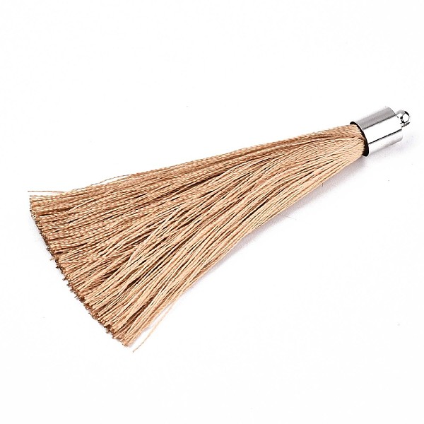 

PandaHall Fiber Tassel Big Pendant Decorations, with Platinum Plated Brass Finding, Wheat, 70~73x7~25mm, Hole: 1.8mm Fibre Orange