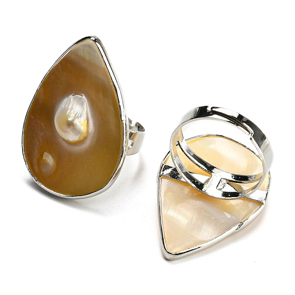 

PandaHall Freshwater Shell with Pearl Adjustable Finger Rings for Girl Women, Platinum Brass Rings, Teardrop, 4mm, Inner Diameter: 18mm...