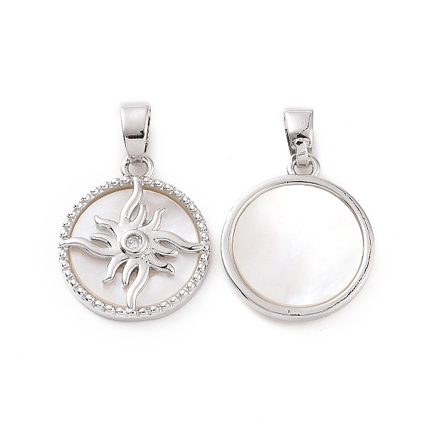 

PandaHall Brass Micro Pave Clear Cubic Zirconia Pendants, with Shell, Flat Round with Sun Charm, Platinum, 16.5x14x2.5mm, Hole: 5x3mm...