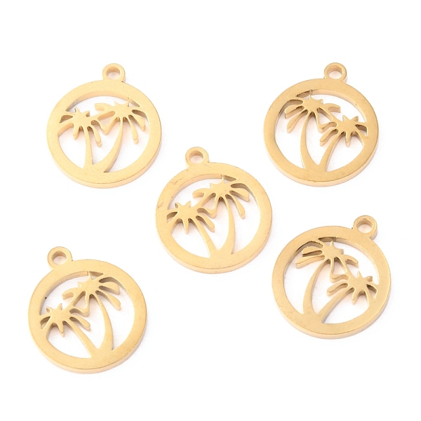

PandaHall 304 Stainless Steel Charms, Laser Cut, Ring with Coconut Tree, Golden, 13.5x11.5x1.1mm, Hole: 1.4mm 304 Stainless Steel Tree
