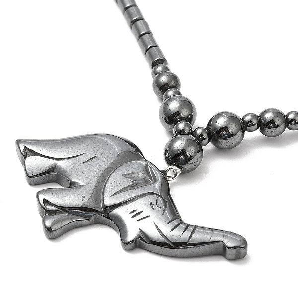 

PandaHall Synthetic Non-magnetic Hematite Elephant Pendant Necklace with Beaded Chains, 20.94 inch(53.2cm) Hematite