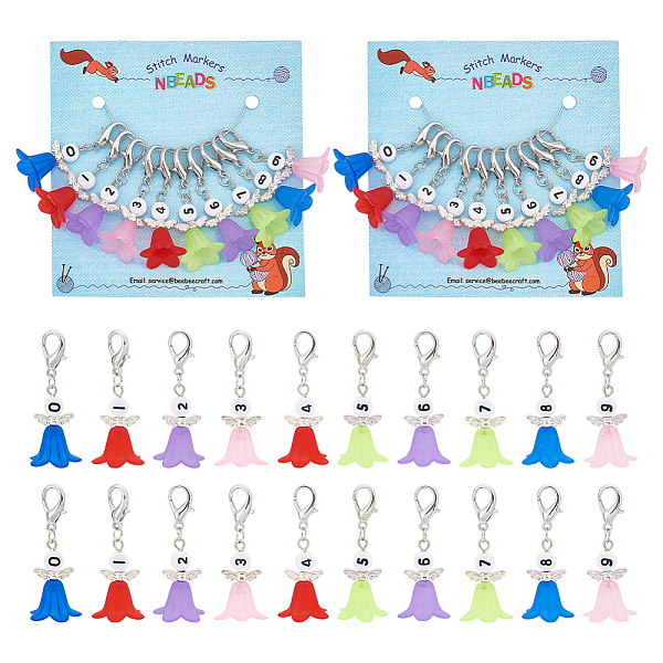 

PandaHall 10Pcs 10 Style Number 0~9 Angel Locking Stitch Marker, Alloy Wing & Acrylic Flower Lobster Claw Charms, Clip-on Charms, Mixed..., Multicolor