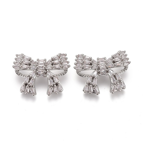 

PandaHall Brass Micro Pave Clear Cubic Zirconia Shank Buttons, Bowknot, Platinum, 15x20x6.5mm, Hole: 1.4mm Brass Bowknot