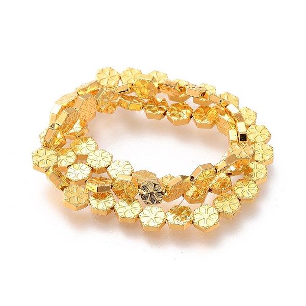 

PandaHall Electroplated Non-magnetic Synthetic Hematite Carved Beads Strands, Long-Lasting Plated, Hexagon with Snowflake, Golden Plated...