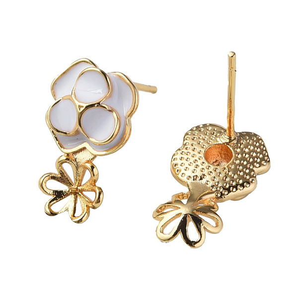

PandaHall Brass Stud Earring Findings, with White Enamel and 925 Sterling Silver Pins, for Half Drilled Bead, Nickel Free, Flower, Real 18K...