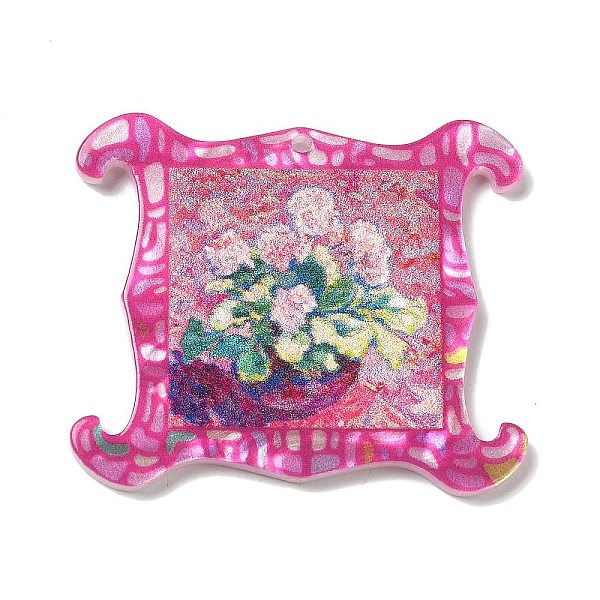 

PandaHall Acrylic Pendant, Flower Oil Painting, Camellia, 34x39.5x2.5mm, Hole: 1.6mm Acrylic Flower Pink