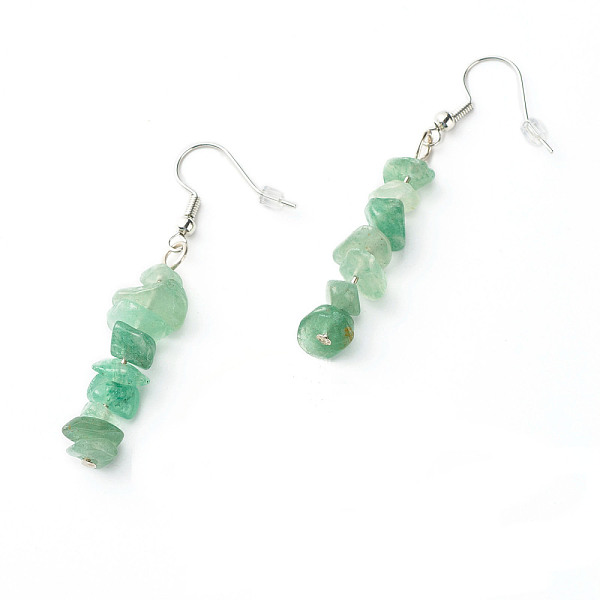 PandaHall Natural Green Aventurine Chip Beads Dangle Earrings, Brass Jewelry for Girl Women, Platinum, 53.5~54.5mm, Pin: 0.5mm Green...