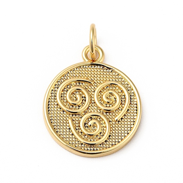 

PandaHall Rack Plating Brass Pendants, with Jump Ring, Cadmium Free & Nickel Free & Lead Free, Flat Round with Vortex, Real 18K Gold Plated...