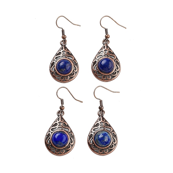 

PandaHall Dyed Natural Lapis Lazuli Teardrop Dangle Earrings, Red Copper Plated Hollow Brass Earrings for Women, 46.5x19.5mm Lapis Lazuli...