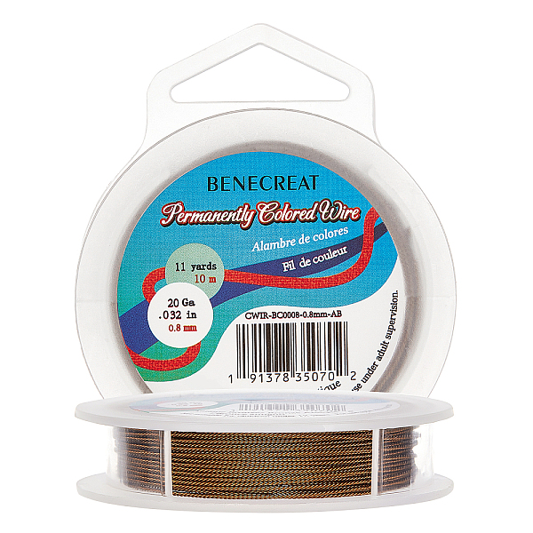 

PandaHall BENECREAT 3 Strands Copper Craft Wire, Long-Lasting Plated, Twisted Round, Antique Bronze, 20 Gauge, 0.8mm, about 10m/roll Copper...