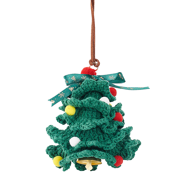 PandaHall Crochet Christmas Tree Hanging Pendant Decorations, for Auto Rear View Mirror and Car Interior Hanging Accessories, Dark Green...