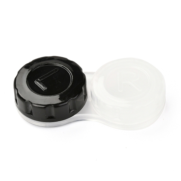 PandaHall PP Plastic Contact Lens Case for Girl, Two Tone, Black, 27.5x56x12mm, Inner Diameter: 20.5mm Plastic Black