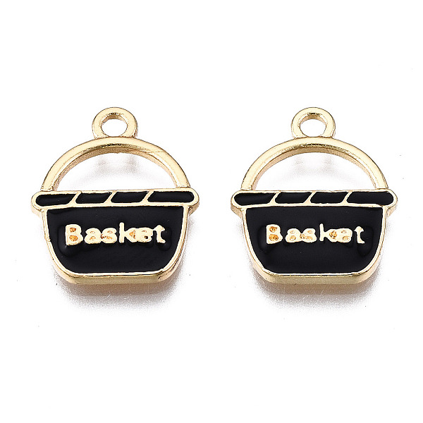 

PandaHall Alloy Pendants, with Enamel, Cadmium Free & Lead Free, Light Gold, Basket with Word, Black, 17x14x2mm, Hole: 2mm Alloy+Enamel...