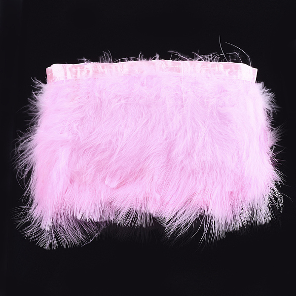PandaHall Turkey Feather Fringe Trimming, Costume Accessories, Dyed, Pink, 120~180mm, about 2m/bag Feather Feather Pink