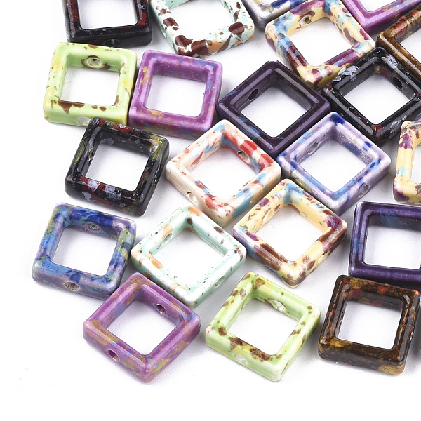 

PandaHall Handmade Porcelain Bead Frames, Fancy Antique Glazed Porcelain, Square, Mixed Color, 15.5~16x15.5x5.5mm, Hole: 2mm Porcelain..., Multicolor
