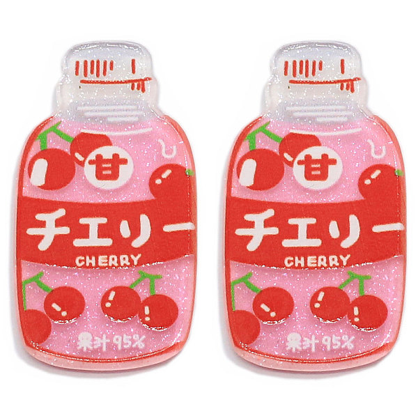 

PandaHall Acrylic Cabochons, for DIY Brooch Accessories, Word with Cherry, Bottle with Cherry, Red, 35x20x2mm Acrylic Bottle Red