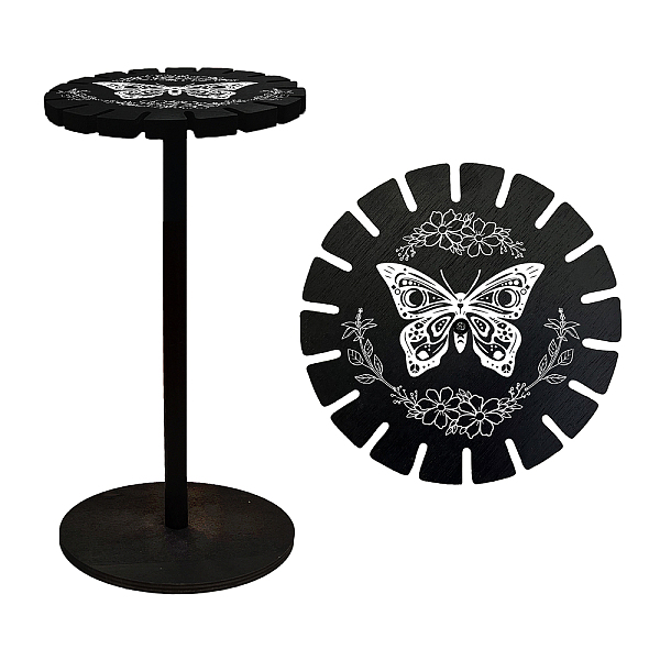 

PandaHall Wooden Wheel, Wooden Display Shelf, Black Holder Stand, Rustic Divination Pendulum Storage Rack, Witch Stuff, Butterfly Pattern...