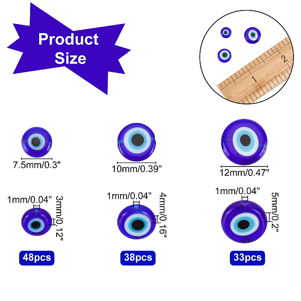 

PandaHall 119 Pcs 3 Sizes Flat Evil Eye Beads, Handmade Lampwork Beads Spacer Blue Evil Eye Charms Turkish Loose Beads for Bracelet Earring...