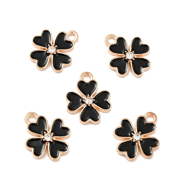 

PandaHall Alloy Enamel Pendants, with Rhinestone, Light Gold, Clover, Black, 15.5x13x2.5mm, Hole: 1.8mm Alloy Rhinestone+Enamel Clover Black
