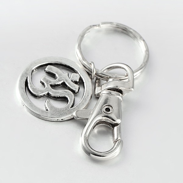 

PandaHall Alloy Flat Round with Mark Om Symbol Keychain, with Iron Ring and Alloy Swivel Lobster Claw Clasps, Mixed Color, 88mm Alloy Flat...