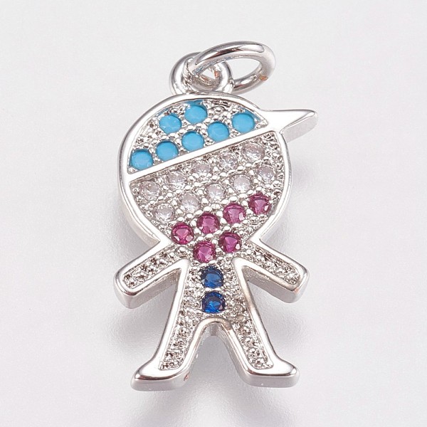 

PandaHall Brass Micro Pave Cubic Zirconia Pendants, Boy, Platinum with Mixed Color C.Z, 18.5x11.5x1.5mm, Hole: 2.5mm Brass+Cubic Zirconia...