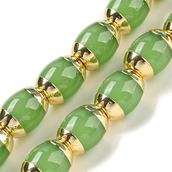 

PandaHall Glass Beads, with Golden Tone Brass Ends, Oval, Green, 8x6mm, Hole: 1.2mm, about 50pcs/strand, 15.94 inch(40.5cm) Glass Oval Green