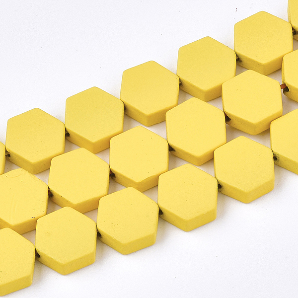 

PandaHall Spray Painted Non-magnetic Synthetic Hematite Beads Strands, Hexagon, Yellow, 8.5x8x3mm, Hole: 1mm, about 45pcs/strand, 15.7 inch...