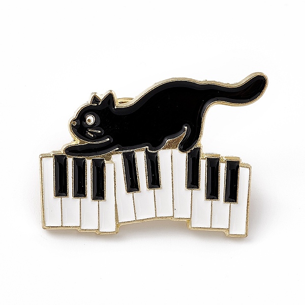 PandaHall Cartoon Cat Enamel Pin, Light Gold Alloy Music Theme Brooch for Backpack Clothes, Cat Pattern, 22x30x2mm, Pin: 1.3mm Alloy+Enamel...