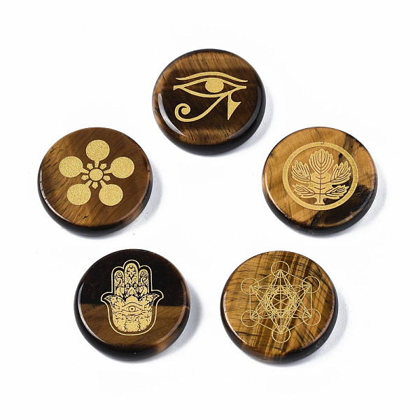 

PandaHall Natural Tiger Eye Cabochons, Flat Round with Mixed Pattern, 25x5mm, about 6pcs/bag Tiger Eye Flat Round