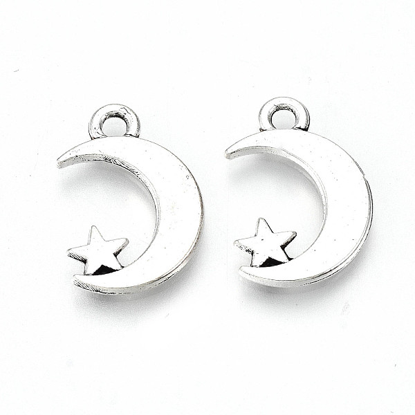 

PandaHall Tibetan Style Alloy Pendants, Lead Free & Cadmium Free, Moon with Star, Antique Silver, 17x11.5x1.5mm, Hole: 1.8mm, about...