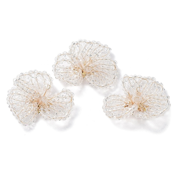 

PandaHall Glass Beaded Cabochons, Cluster Beads, with Golden Plated Brass Perforated Disc Settings, Flower, Clear, 14x40x34mm Glass Flower...