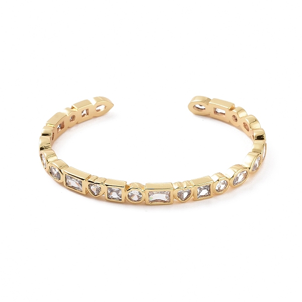 

PandaHall Cubic Zirconia Heart & Rectangle Open Cuff Bangle, Golden Brass Jewelry for Women, Clear, Inner Diameter: 2-1/4 inch(5.6cm) Cubic...