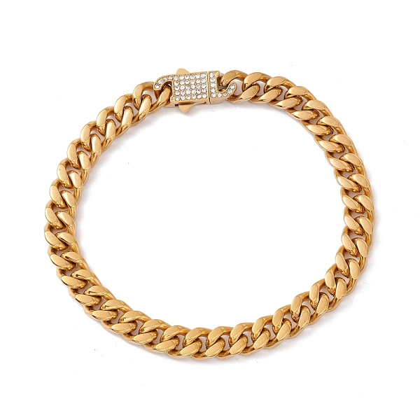 

PandaHall Ion Plating(IP) 304 Stainless Steel Curb Chains Bracelet with Crystal Rhinestone Padlock Clasp for Women, Golden, 8-1/2 inch...