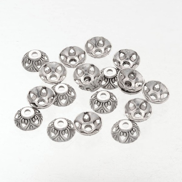 apetalous cone tibetan silver bead caps, lead free & cadmium free, antique silver, about 10mm in diameter, 4mm high, hole: 2mm