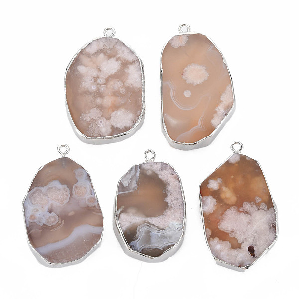 

PandaHall Natural Cherry Blossom Agate Pendants, with Light Gold Plated Iron Findings, Dyed & Heated, Nuggets, BurlyWood..., Orange