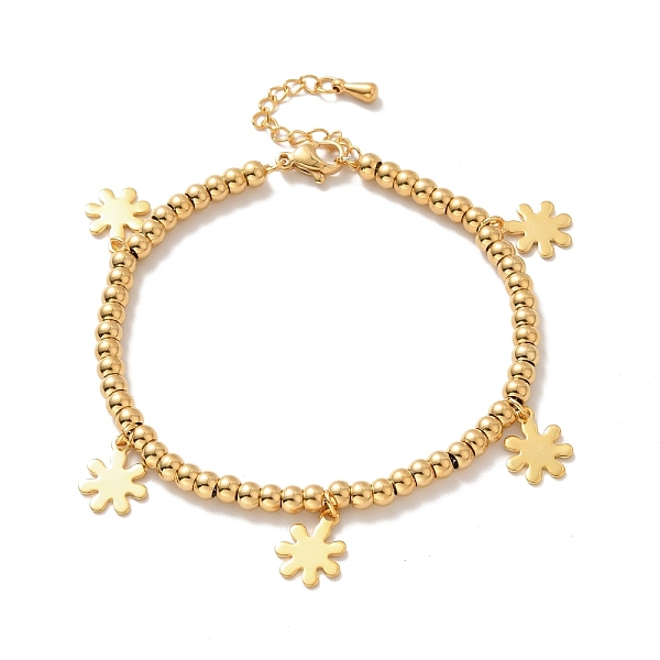 

PandaHall Vacuum Plating 304 Stainless Steel Snowflake Charm Bracelet with 201 Stainless Steel Round Beads for Women, Golden, 8-5/8 inch...