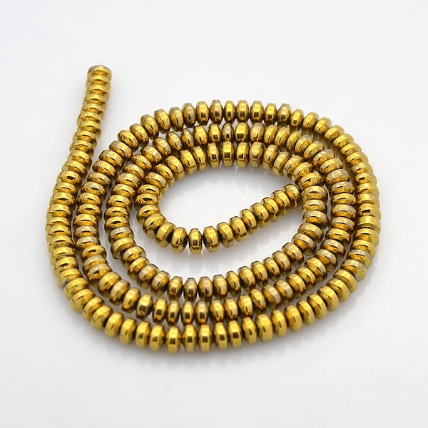 

PandaHall Electroplate Non-magnetic Synthetic Hematite Beads Strands, Heishi Beads, Flat Round/Disc, Golden Plated, 4x2mm, Hole: 1mm, about...
