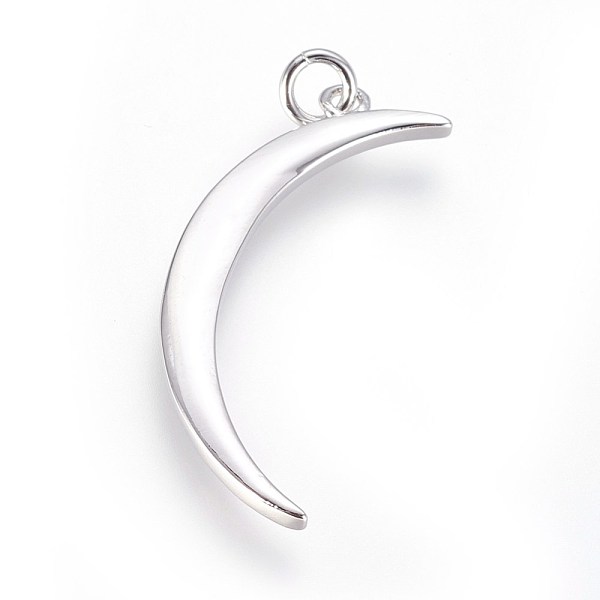 

PandaHall Brass Pendants, with Jump Ring, Moon, Platinum, 31x10x2mm, Hole: 2.5mm Brass Moon