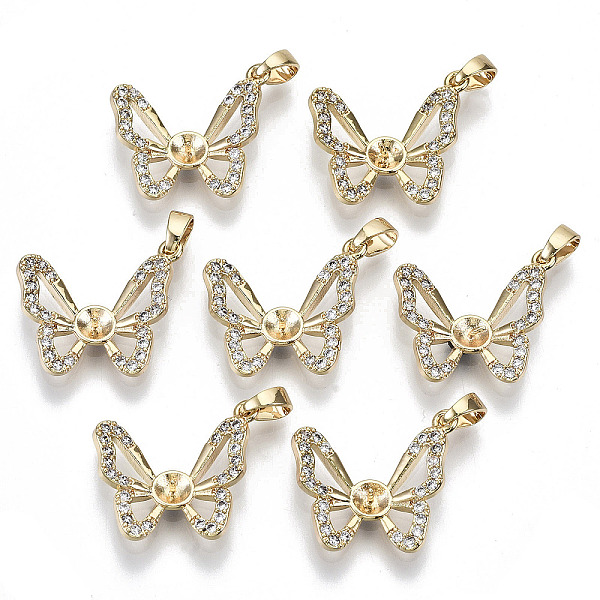 

PandaHall Brass Micro Pave Cubic Zirconia Peg Bails Pendants, for Half Drilled Bead, Nickel Free, Butterfly, Real 18K Gold Plated, Clear...