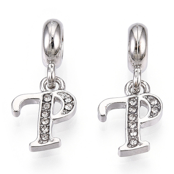 

PandaHall Platinum Rack Plating Alloy Rhinestone European Dangle Charms, Large Hole Pendants, Letter, Cadmium Free & Lead Free, Letter.P...