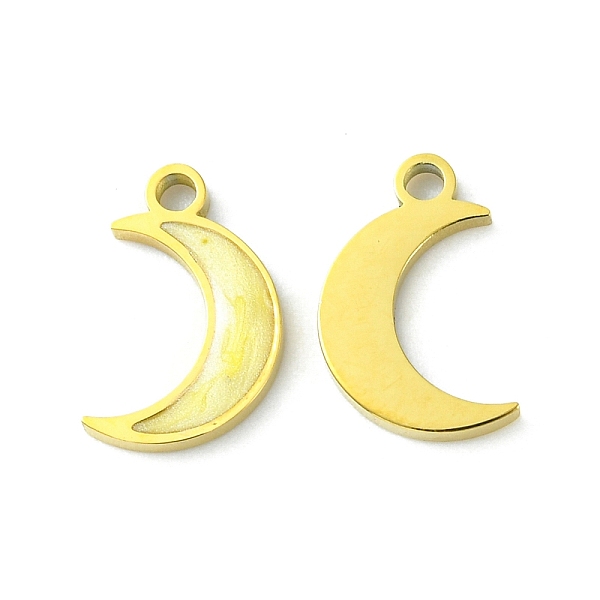 

PandaHall Ion Plating(IP) 304 Stainless Steel Manual Polishing Charms, with Enamel, Moon, Golden, 11x7.5x1.5mm, Hole: 1.4mm Stainless..., Yellow