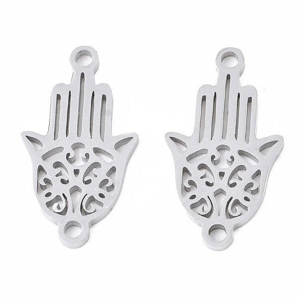 

PandaHall 201 Stainless Steel Links connectors, Laser Cut, Hamsa Hand/Hand of Fatima/Hand of Miriam, Stainless Steel Color, 18x10x1mm, Hole...