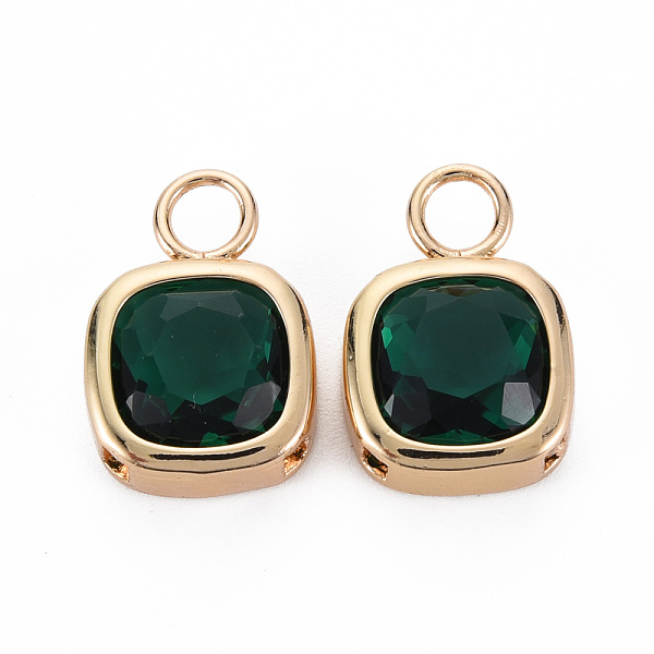 

PandaHall Glass Pendants, with Light Gold Tone Brass Findings, Long-Lasting Plated, Faceted, Rectangle, Green, 17.5x12x5.5mm, Hole: 3mm...