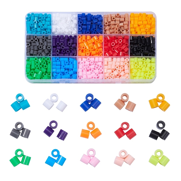 

PandaHall 1500Pcs 15 Colors PE DIY Melty Beads Fuse Beads Refills, Tube, Mixed Color, 5x5mm, Hole: 3mm, 100pcs/color Plastic Tube Multicolor