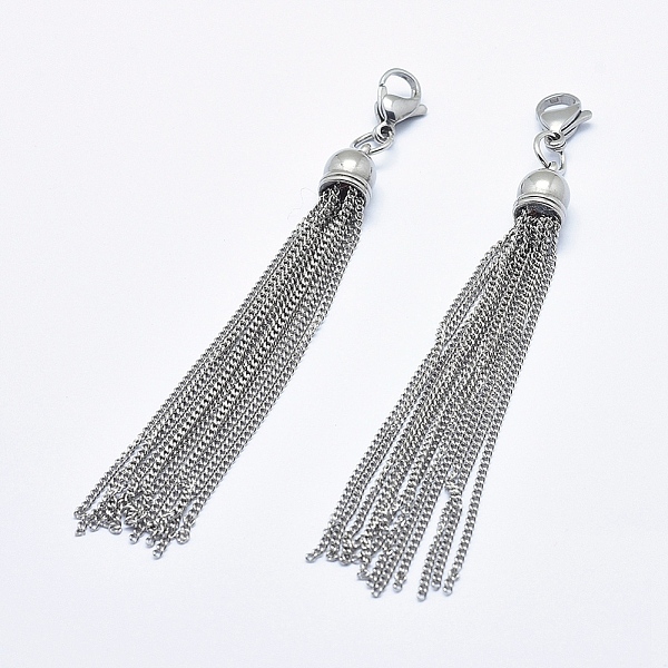 

PandaHall 304 Stainless Steel Tassels Big Pendant, with Lobster Claw Clasps, Decorations, Stainless Steel Color, 95~100mm, Hole: 4.5mm...
